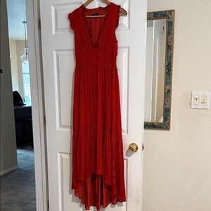 Banana Republic High Low Deep V Red Dress Size 8